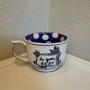 Anthropologie Molly Hatch Do Your Best White and Purple Polka Dot Mug